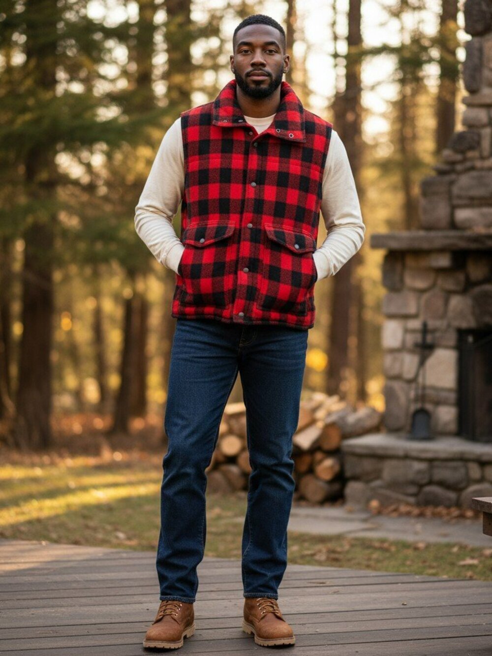 Vintage Sportsman Choice Large Red Buffalo Plaid Snap Front Pockets Puffer Vest
